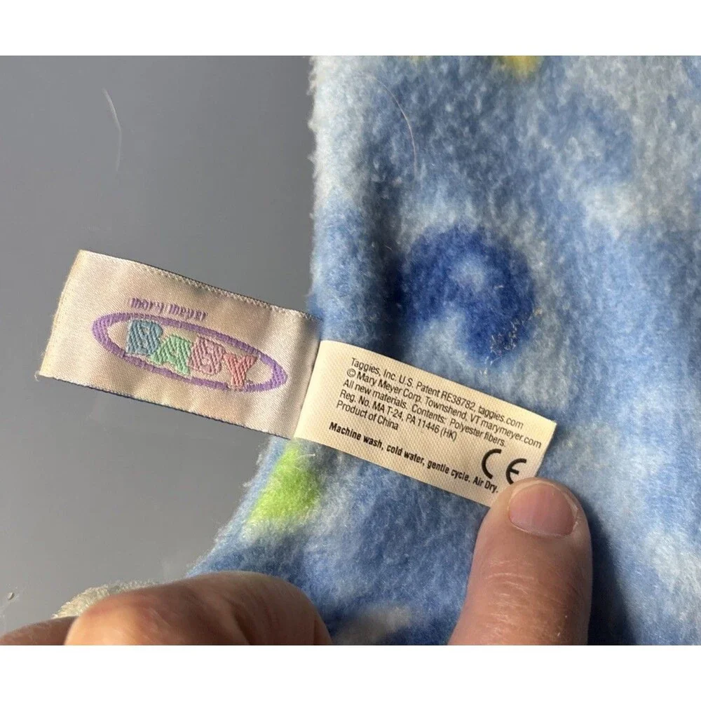 Vintage Mary Meyer Taggies Puppy Dog Fleece Lovey Blanket 8” Blue Green